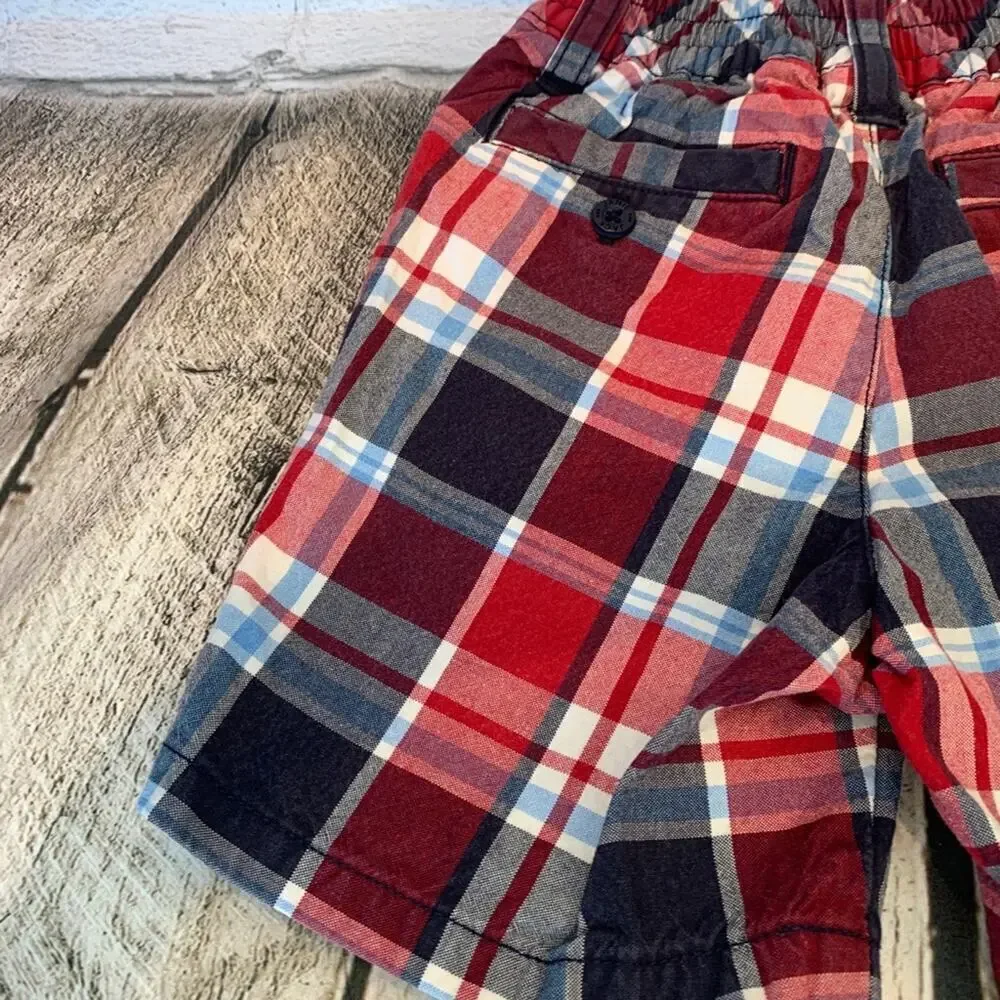 JANIE AND JACK Boy’s NWOT Red/White/Blue Plaid Chino Shorts / Size: 6-12 Months